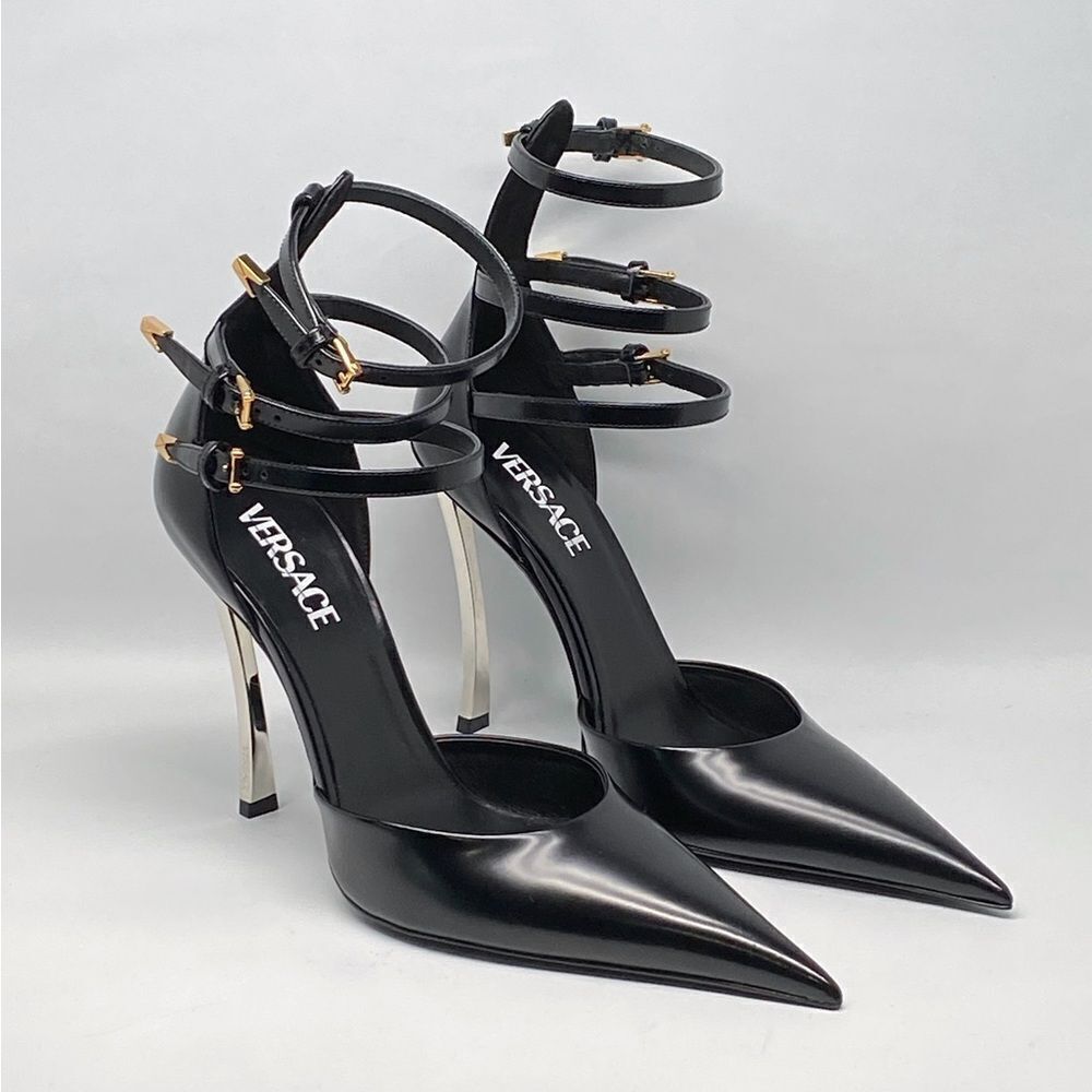 Versace Pin Point Leather Ankle Strap Pumps - Picture 3 of 14